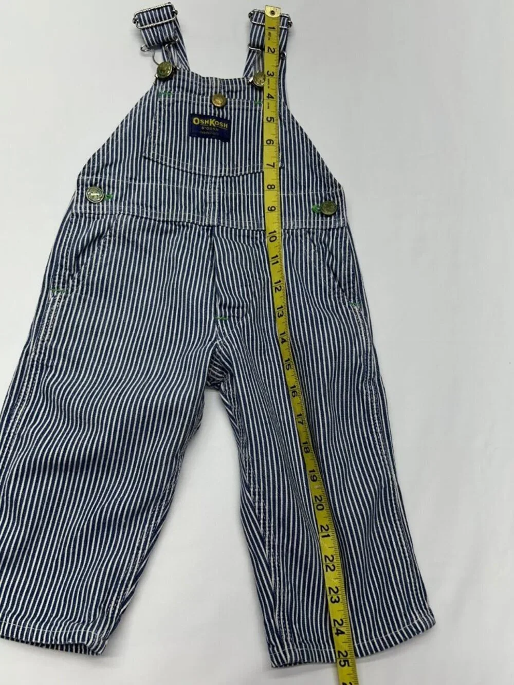 Vintage OshKosh BGosh Sanforized Blue & White Striped Overalls Adjustable Straps